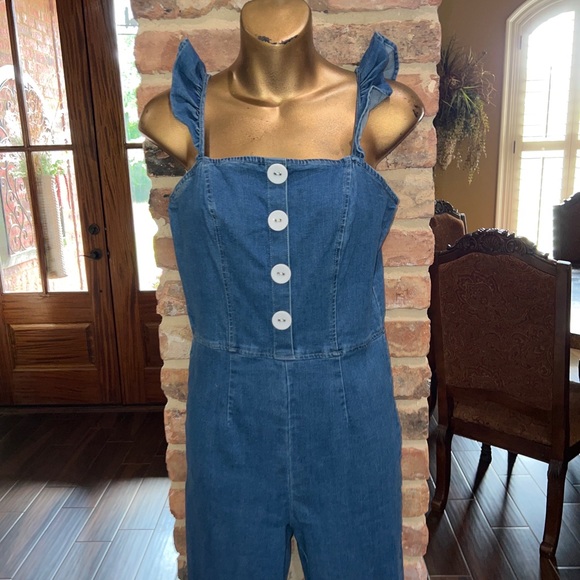 Molly green blue Jean ruffled pant suit m - Picture 3 of 10